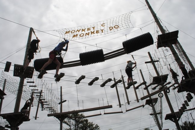 Monkey C Monkey Do is a fun activity for the whole family with a ropes course and zipline. In midcoast Maine just 1 mile from Wiscasset Woods Lodge