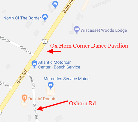 Map of the location of the Ox Horn Corner Dance Pavilion. 