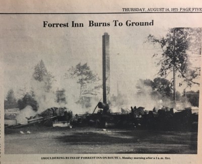 Newspaper article of Forest Inn AKA The Bloody Bucket burned to the ground.