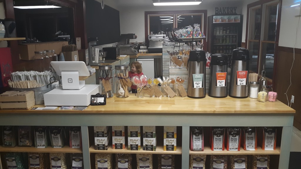 Creamed baking company's coffee selection in Wiscasset Maine next to Red's Eats.