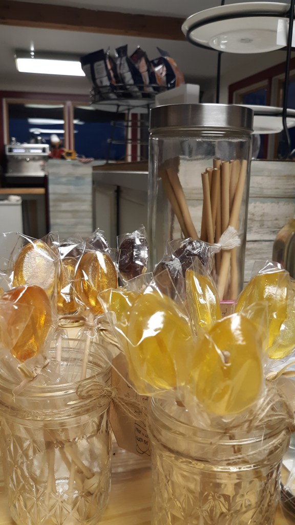 Creamed Baking Co. shows off homemade lollipops in their store in downtown Wiscasset next to Red's Eats.