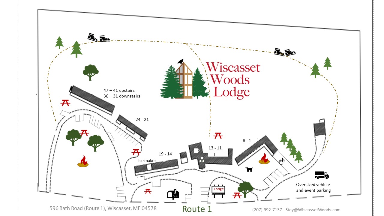 Map of Wiscasset Woods Lodge in Midcoast Maine