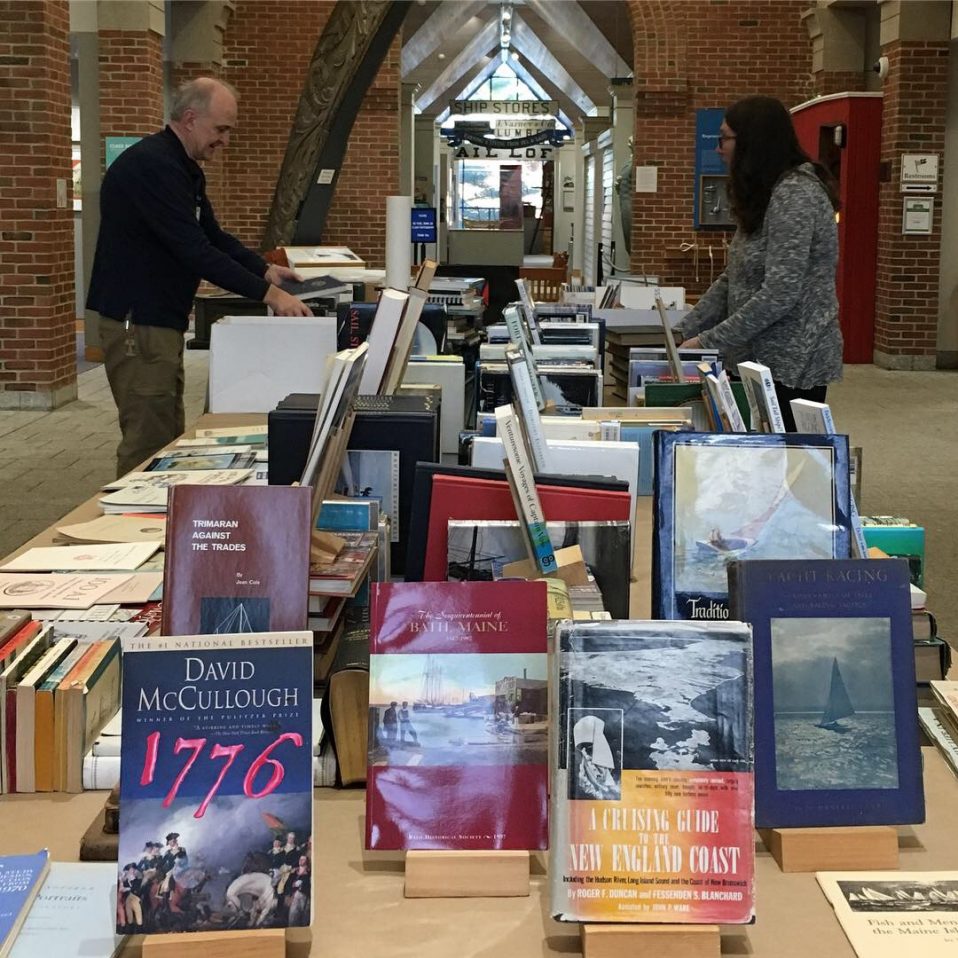 Lots of books on sale at the gift store in the Maine Maritime Museum in Bath, Maine.