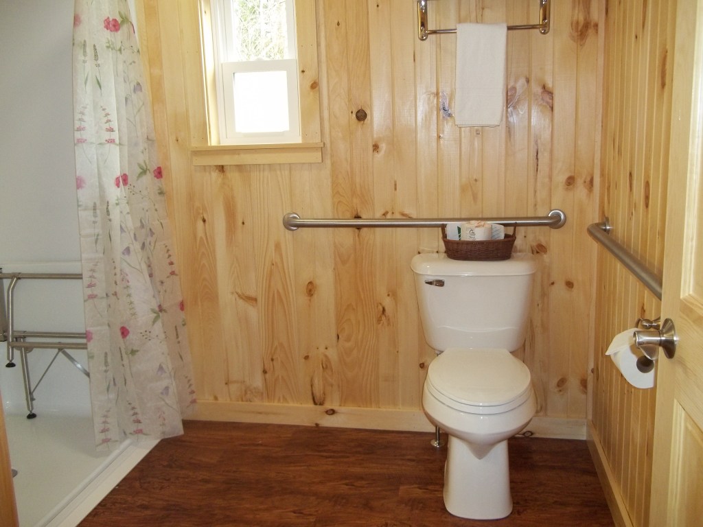 Grab bars in the bathroom of our handicap accessible room at our hotel in Wiscasset Maine.