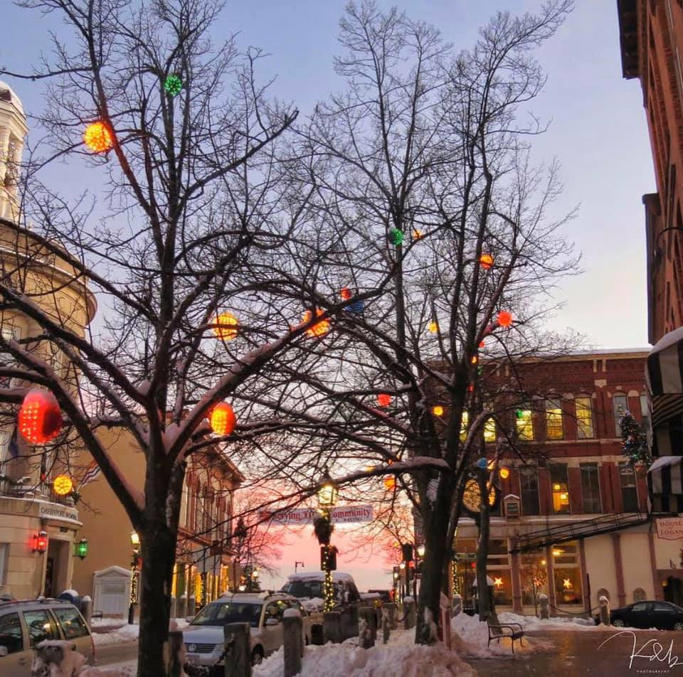 Photo of lights in downtown Bath, photo by Main Street Bath.