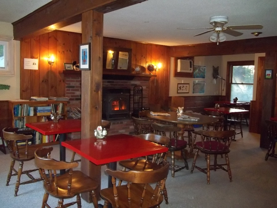 Dining room at Wiscasset Woods Lodge. Originally built as a restaurant and bar.